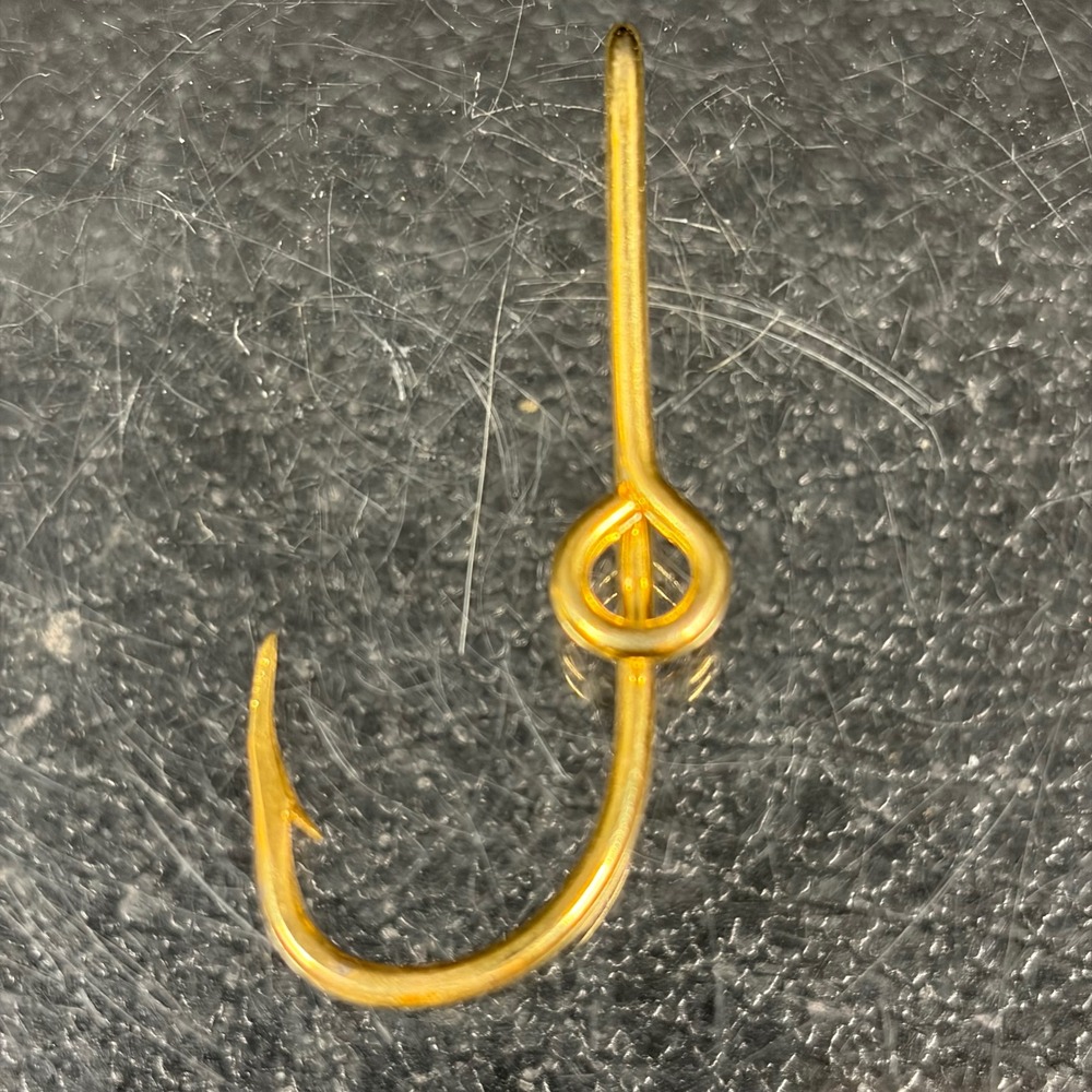 Vintage Gold Tone Fish Hook Tie Clip Novelty Fishing Lapel Pin Accessory